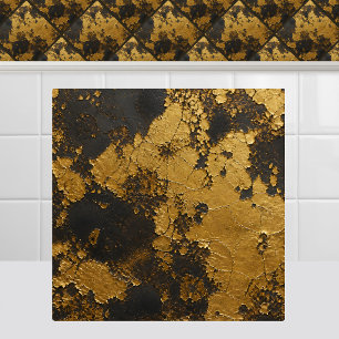 Carreau Feuille d'or artisanale sur métal noir en fer dist