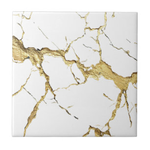 Carreau Feuille d'Or Lourde sur Marbre Blanc