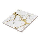 Carreau Feuille d'Or Lourde sur Marbre Blanc (Côté)