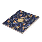 Carreau Feuilles Abstraits Paisley bleu et or (Côté)