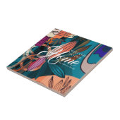 Carreau Feuilles botaniques de la Marine Orange Rose Artis (Côté)