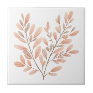 Carreau Feuilles botaniques en terracotta rouille marron