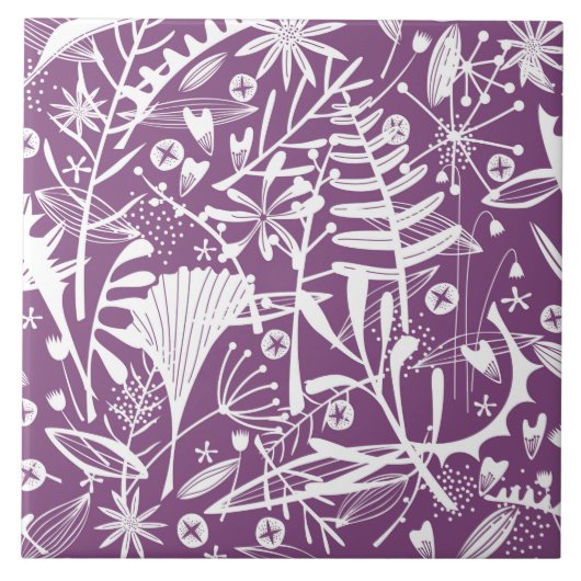 Carreau Feuilles botaniques et fleurs pourpres (Devant)