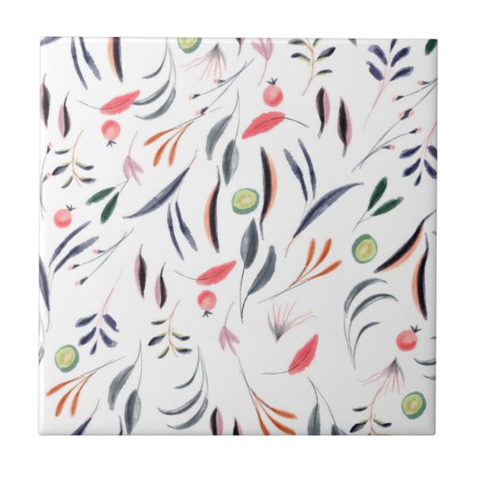 Carreau Feuilles d'aquarelle légère et Motif de baies (Devant)