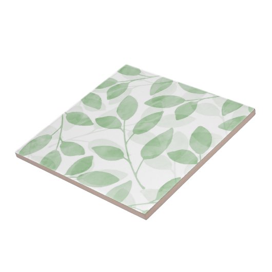 Carreau Feuilles d'aquarelle verte Sage (Côté)