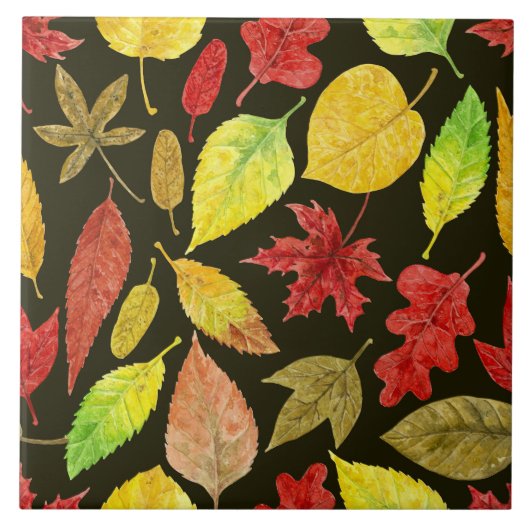 Carreau Feuilles d'automne aquarelle foncée (Devant)