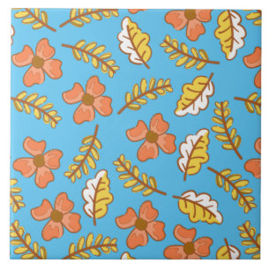 Carreau Feuilles d'automne en chute chaude avec fleurs
