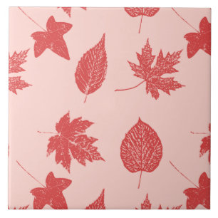 Carreau Feuilles d'automne - orange corail et rose