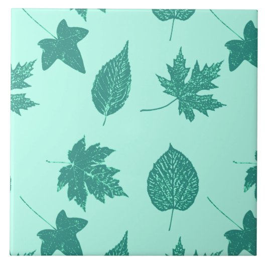Carreau Feuilles d'automne - turquoise et aqua (Devant)