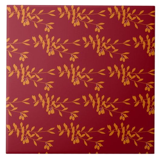 Carreau Feuilles de branches de silhouette orange sur roug (Devant)