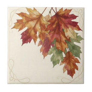Carreau Feuilles de érable d'automne à l'aquarelle Élégant