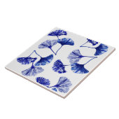 Carreau Feuilles de gingko bleu et blanc (Côté)