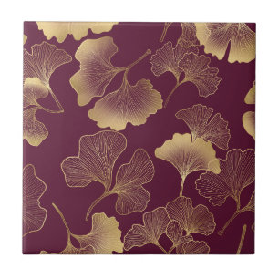 Carreau Feuilles de Ginkgo dorées luxueuses sur fond borde