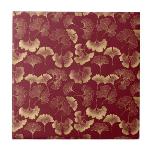 Carreau Feuilles de Ginkgo dorées sur élégante botanique r