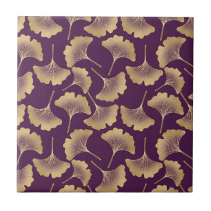 Carreau Feuilles de Ginkgo en Or Luxueux sur Fond Violet F