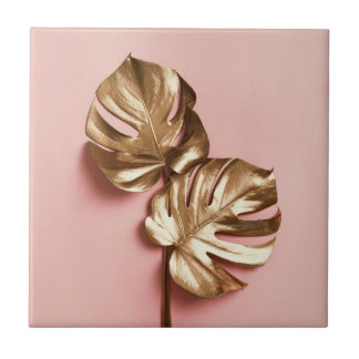 Carreau Feuilles de la monstère d'or de luxe. 