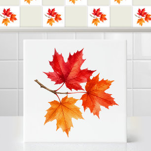 Carreau Feuilles de Maple Rouge Canadien Automne à l'aquar