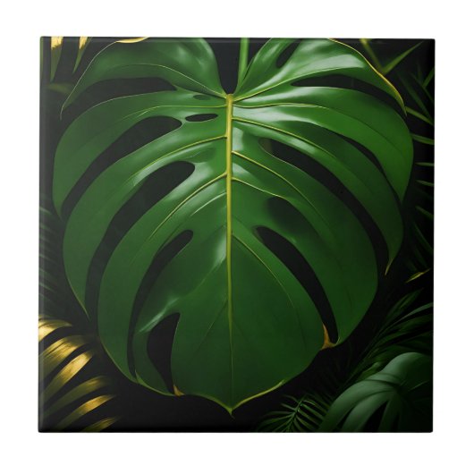 Carreau Feuilles de Monstera Or Jungle Glamour (Devant)