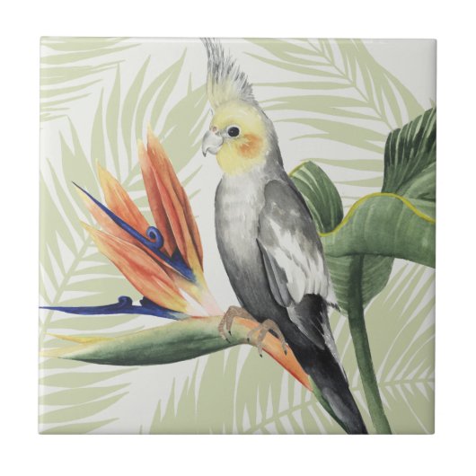 Carreau Feuilles de palmiers à oiseaux noirs (Devant)