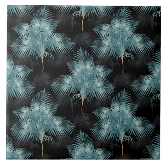 Carreau Feuilles d'été de Métallurgie Bleu & Gold Palm  (Devant)