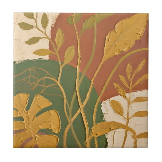 Carreau Feuilles Dorées Abstraites (Devant)