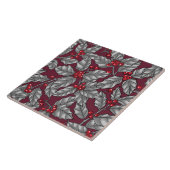 Carreau Feuilles gris sur rouge foncé (Côté)