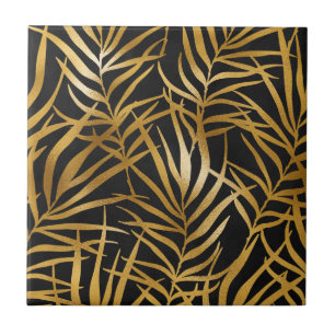 Carreau Feuilles Pailletées Or Élégant Motif Naturel