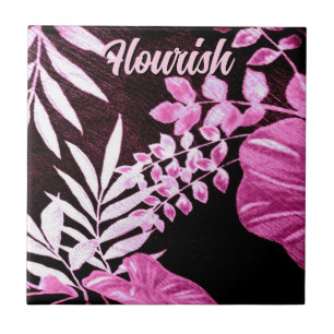 Carreau Feuilles tropicales botaniques Palmier Rose Person