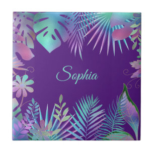 Carreau Feuilles tropicales iridescentes, nom sarcelle sur
