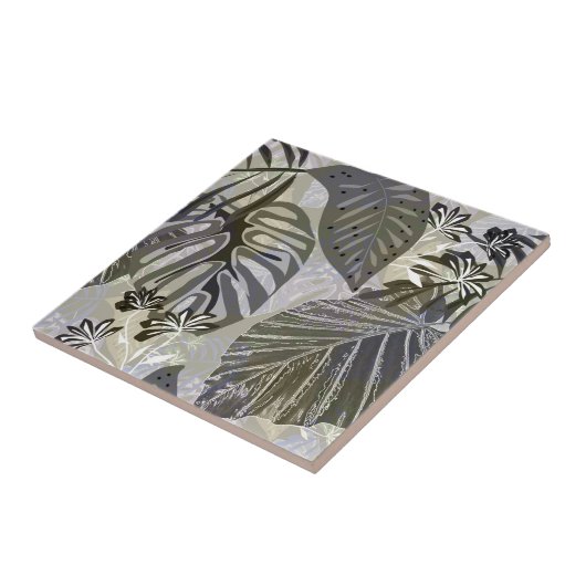 Carreau feuilles tropicaux et fleurs. (Côté)