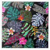 Carreau Feuilles tropicaux et Motif de fleurs (Devant)