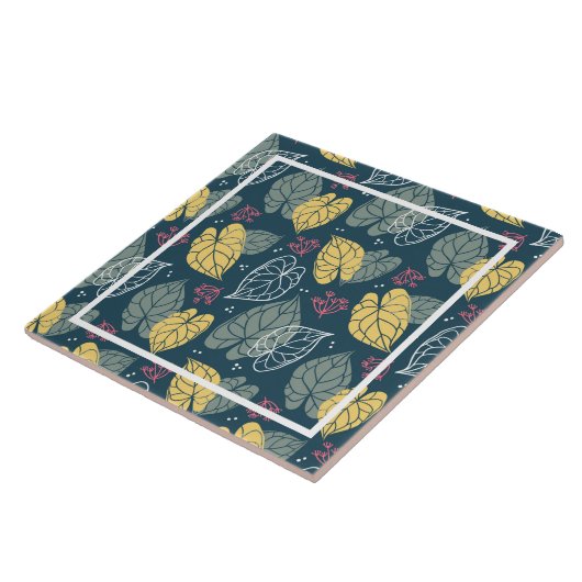 Carreau Feuilles tropicaux stylisés jaune et vert sauge (Côté)