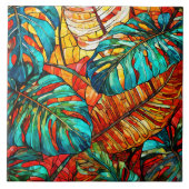 Carreau Feuilles tropicaux Vitrail art (Devant)