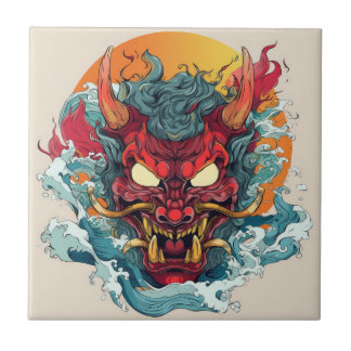 Carreau Fiery Hannya Masque japonais
