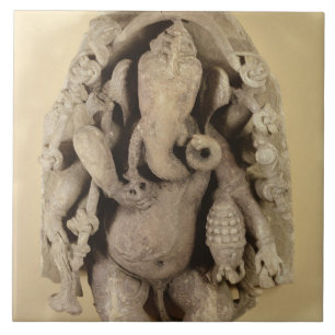 Carreau Figure de Ganapati, dynastie de Chandella (grès)