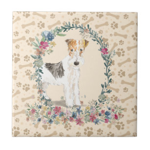 Carreau Fil Haired Fox Terrier Chien Empreinte de patte Fl