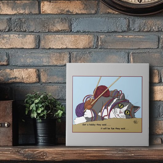 Carreau Fil Tricot drôle Chat