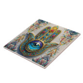 Carreau Filigree couleur or bleu-vert troisième oeil Hamsa (Côté)