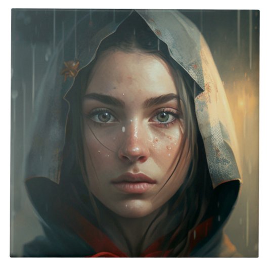 Carreau Fille à capuchon de pluie (Devant)