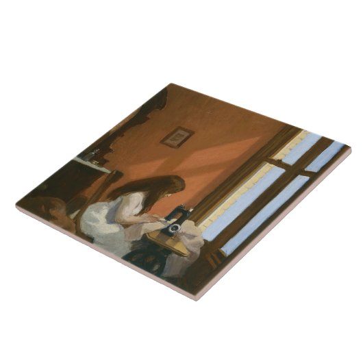 Carreau Fille à une machine à coudre (par Edward Hopper) (Côté)