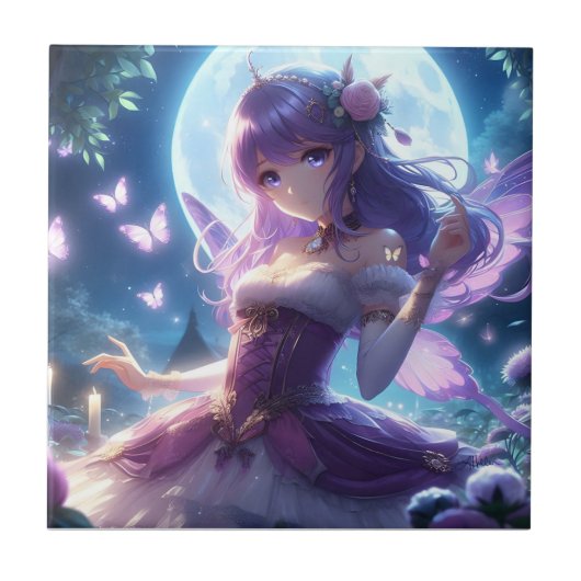 Carreau Fille Anime Papillon Violet Aile Lune Fée (Devant)