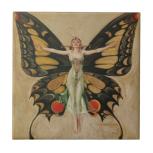 Carreau Fille au papillon de Leyendecker Art Déco Vintage