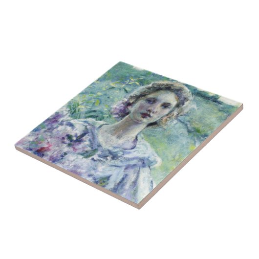 Carreau Fille aux fleurs violettes (par Robert Reid) (Côté)