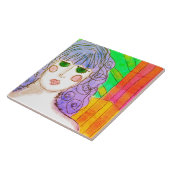 Carreau Fille avec cheveux violets Peinture numérique Abst (Côté)