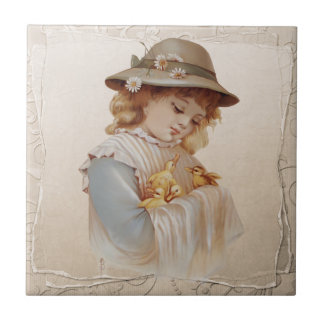 Carreau Fille avec des petits canards