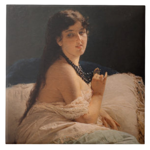 Carreau Fille avec un médaillon (par Gerolamo Induno)