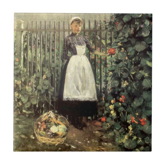 Carreau Fille avec un panier de légumes dans un jardin (Devant)