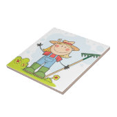 Carreau Fille d'agriculteur avec un râteau dans l'herbe (Côté)