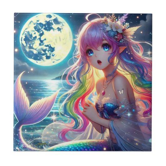 Carreau Fille d'anime chantant clair de lune pixie mermaid (Devant)