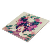 Carreau Fille d'anime couronnée de fleurs de lotus (Côté)
